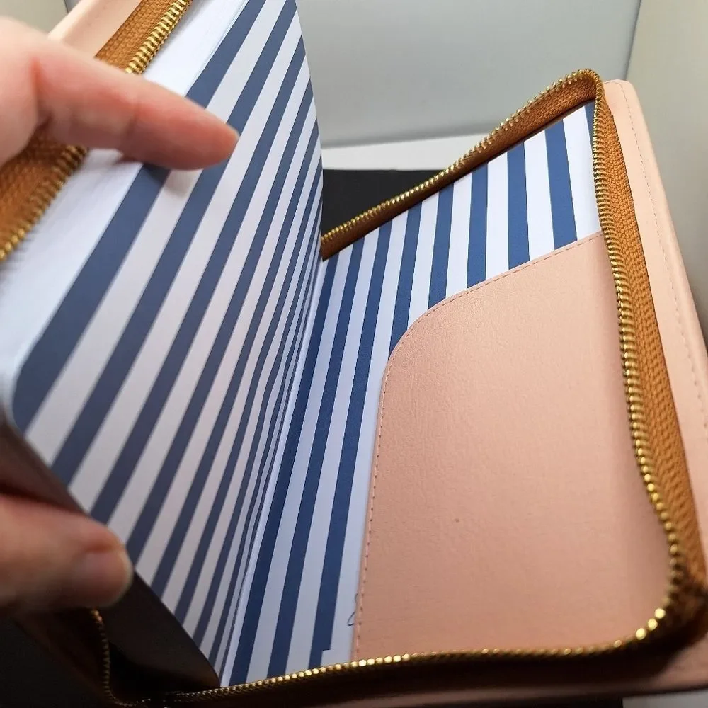 Pink leather journal planner book removeable jacket wallet compartment zipper